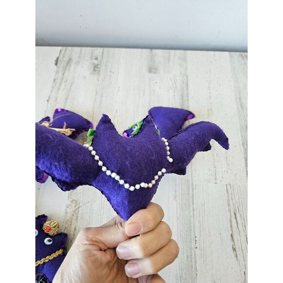 Shabby Chic plush girl bat queen Halloween luau necklace glitter rhinestone deco - Picture 10 of 11